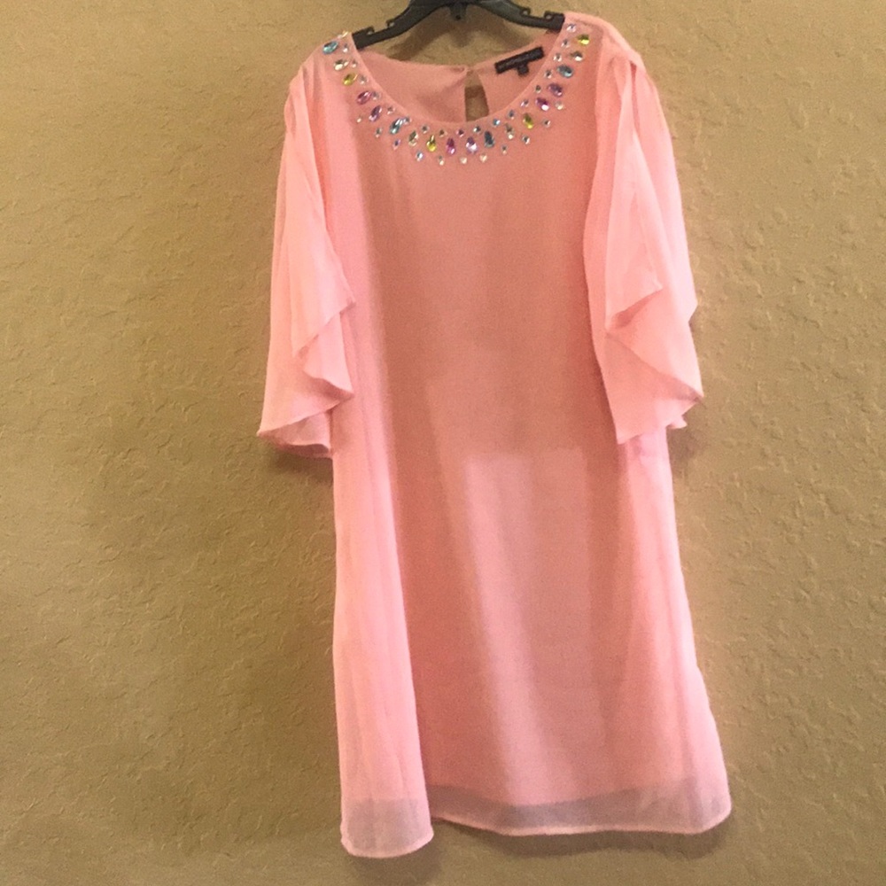 light pink chiffon dress with rhinestone